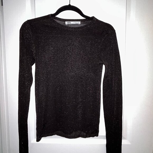 ZARA Metallic Sheer Tulle Top – Black with Copper Shimmer (Size S) - Picture 1 of 4